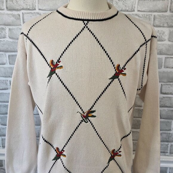 Vintage CF Hathaway Cotton Hand Intarsia Sweater Argyle Pheasant Preppy Acadamia - Picture 2 of 8